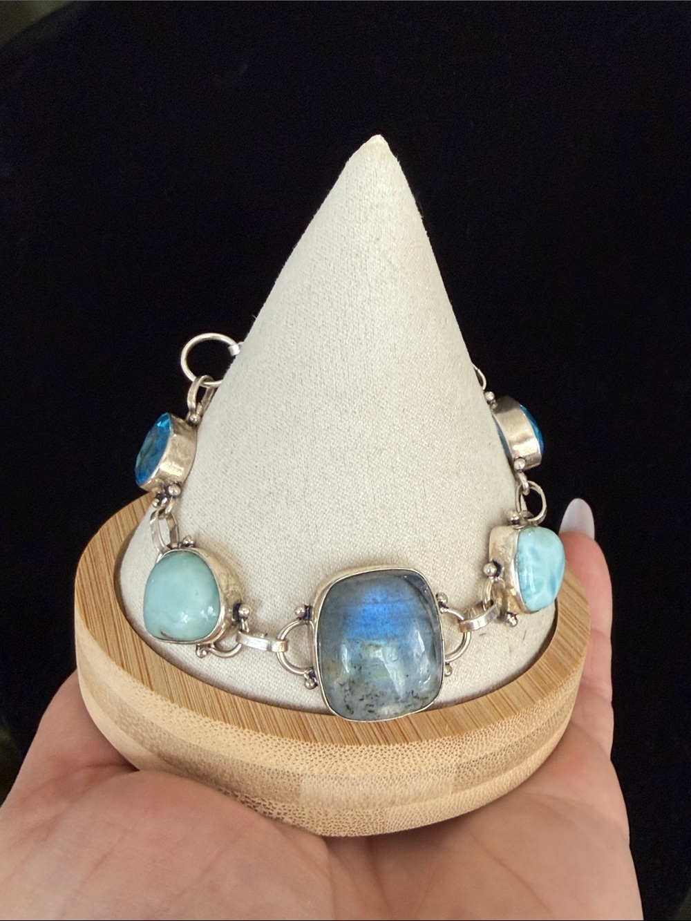 Artisan Sterling Bracelet with flashy Blue Labradorite and Larimar Accents